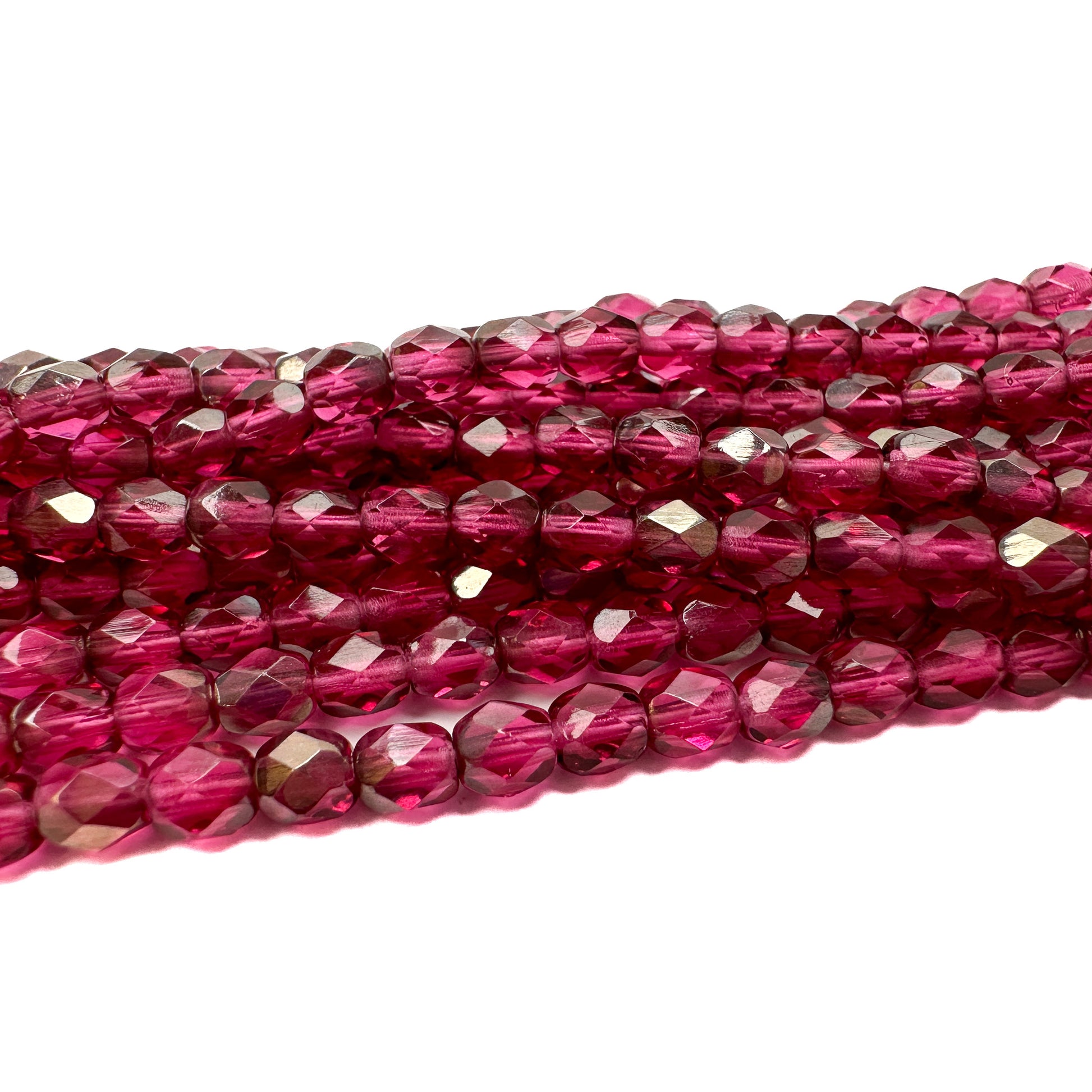 Fuchsia with Platinum Half Coat 4mm Faceted Glass Bead - 50 pcs.-The Bead Gallery Honolulu