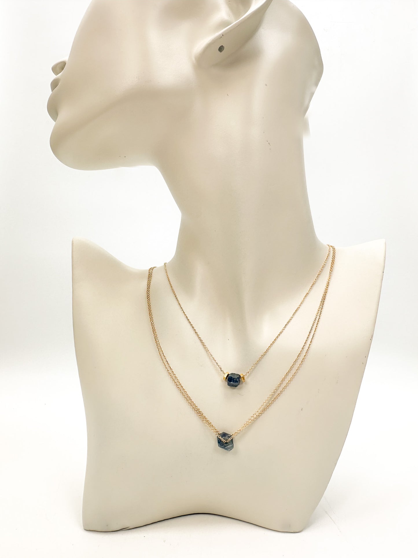 Double Chain Raw Blue Sapphire Necklace - 1 ea.-The Bead Gallery Honolulu