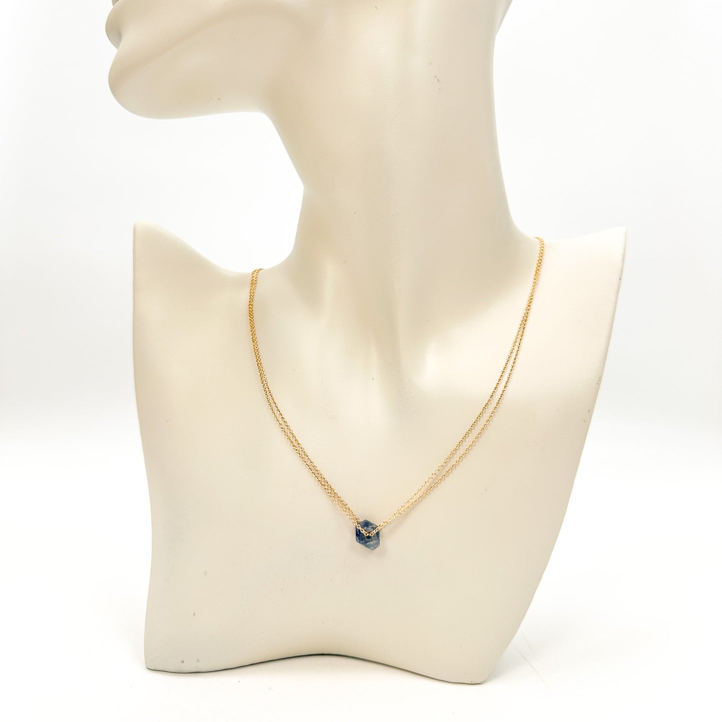 Double Chain Raw Blue Sapphire Necklace - 1 ea.-The Bead Gallery Honolulu