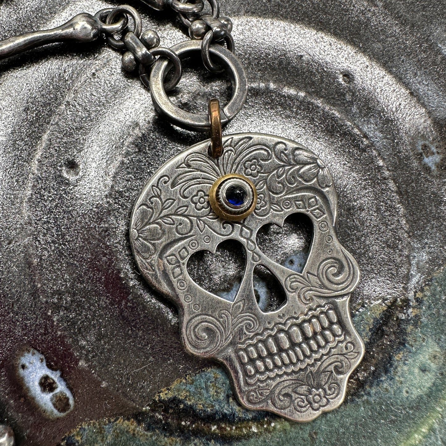 33" Sugar Skull Drop Mixed Metal Necklace - 1 pc.-The Bead Gallery Honolulu