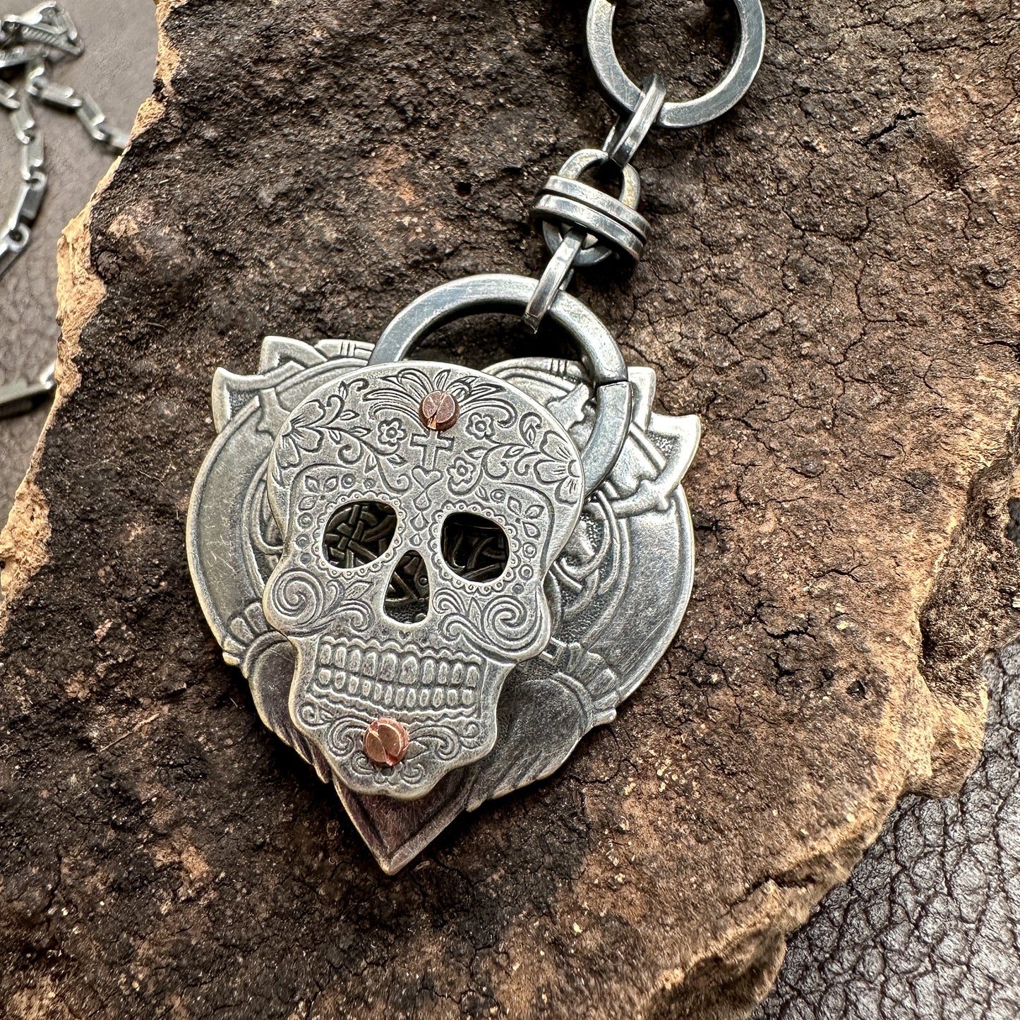 24" Sugar Skull On Claddagh Heart Mixed Metal Necklace - 1 pc.-The Bead Gallery Honolulu