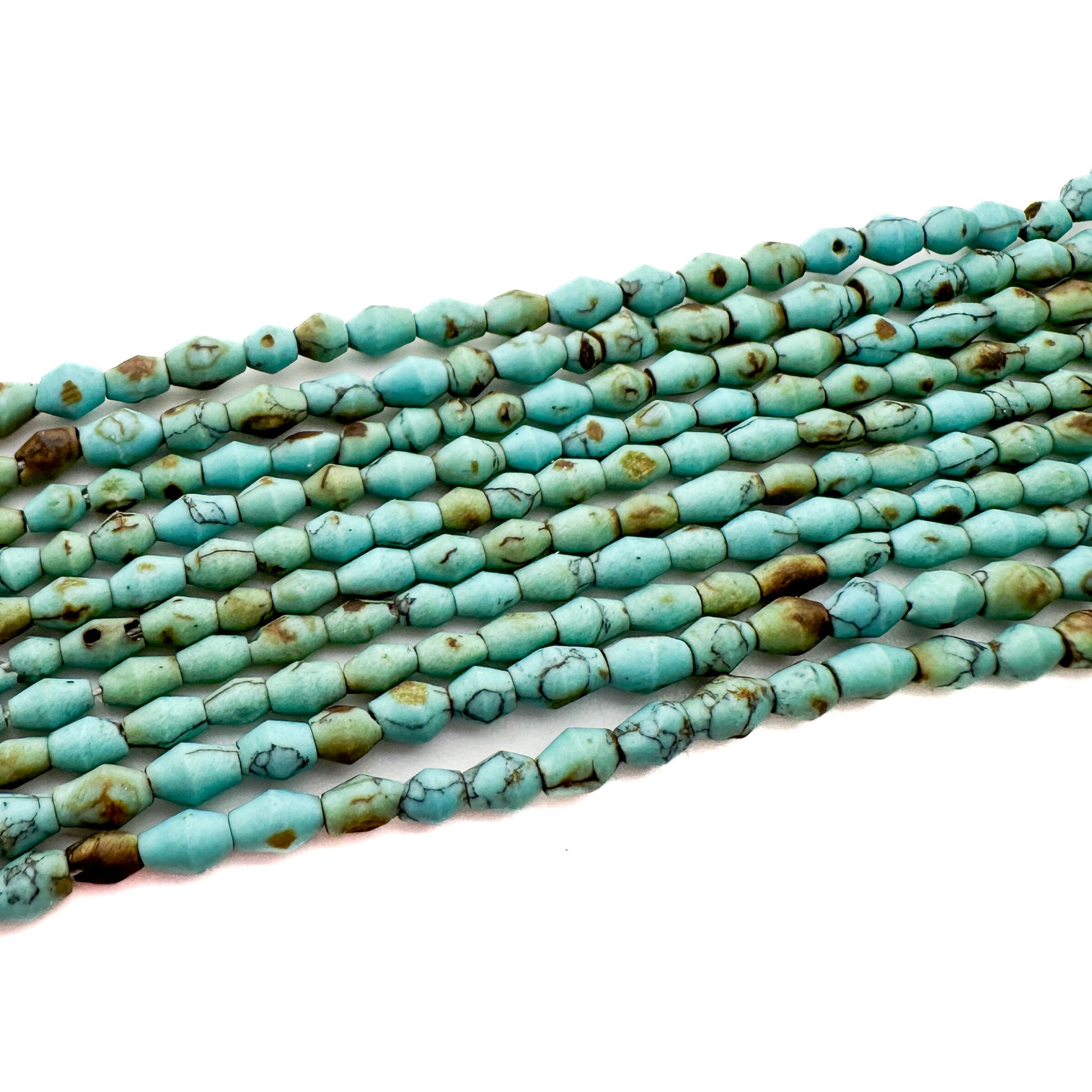Turquoise Matte 2.5mm Rustic Long Bicone Bead - 13" Strand-The Bead Gallery Honolulu