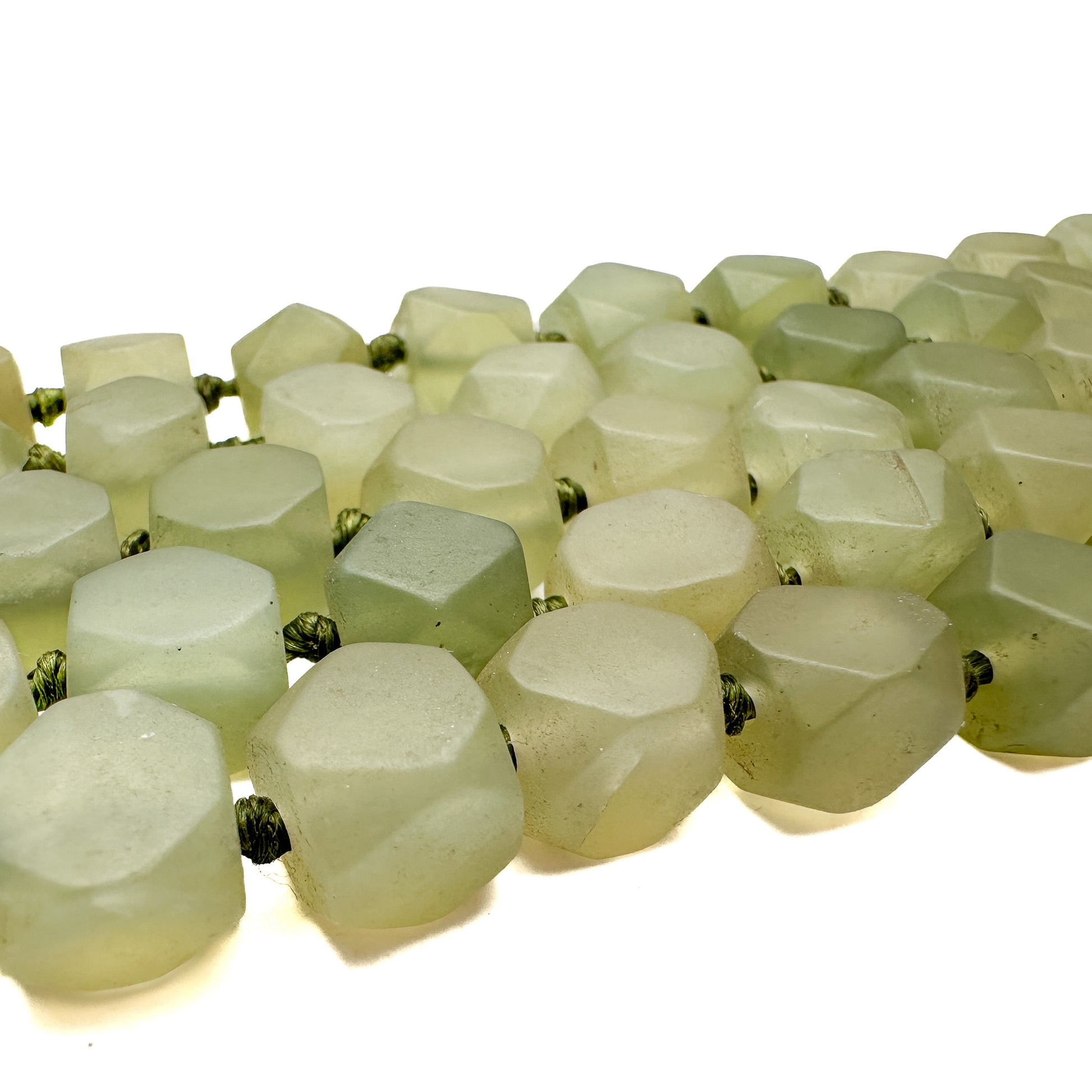 Celadon Green Jade Matte Cornerless Cube Bead - 8" Strand-The Bead Gallery Honolulu