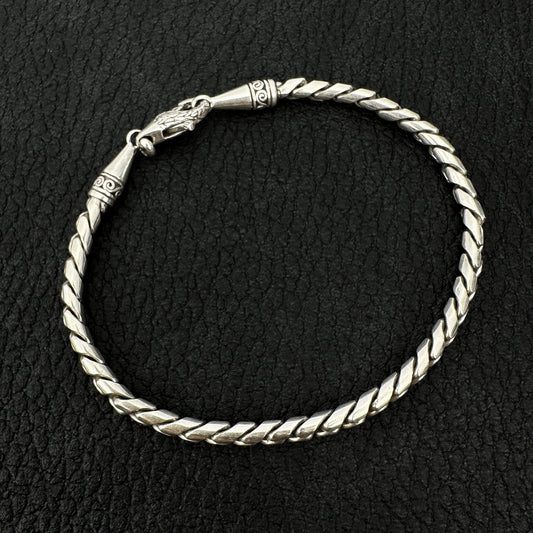 8" 4mm Twisted Link Bali Silver Finished Chain Bracelet - 1 pc. (J253)