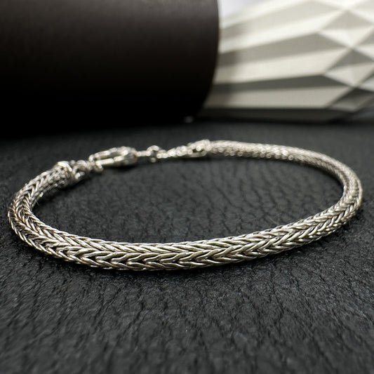 3mm Fine Braided Bali Silver Finished Chain Bracelet - 1 pc. (J254)