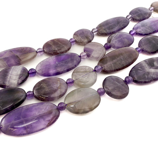 Amethyst Mixed Shapes Flat, Oval and Round Beads - 8" Strand (GEM1060)