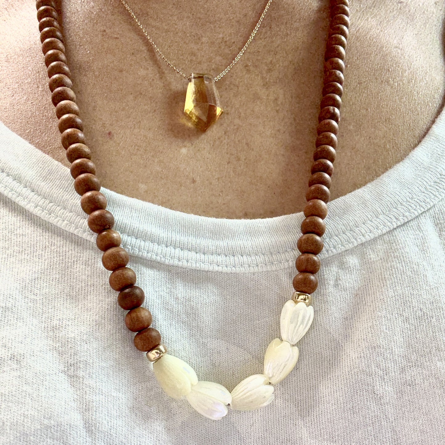 LABOR DAY SALE: Ho'onani Pikake & Sandalwood Necklace Kit - Gold | Rose Gold (5 Pua/KT640)-The Bead Gallery Honolulu