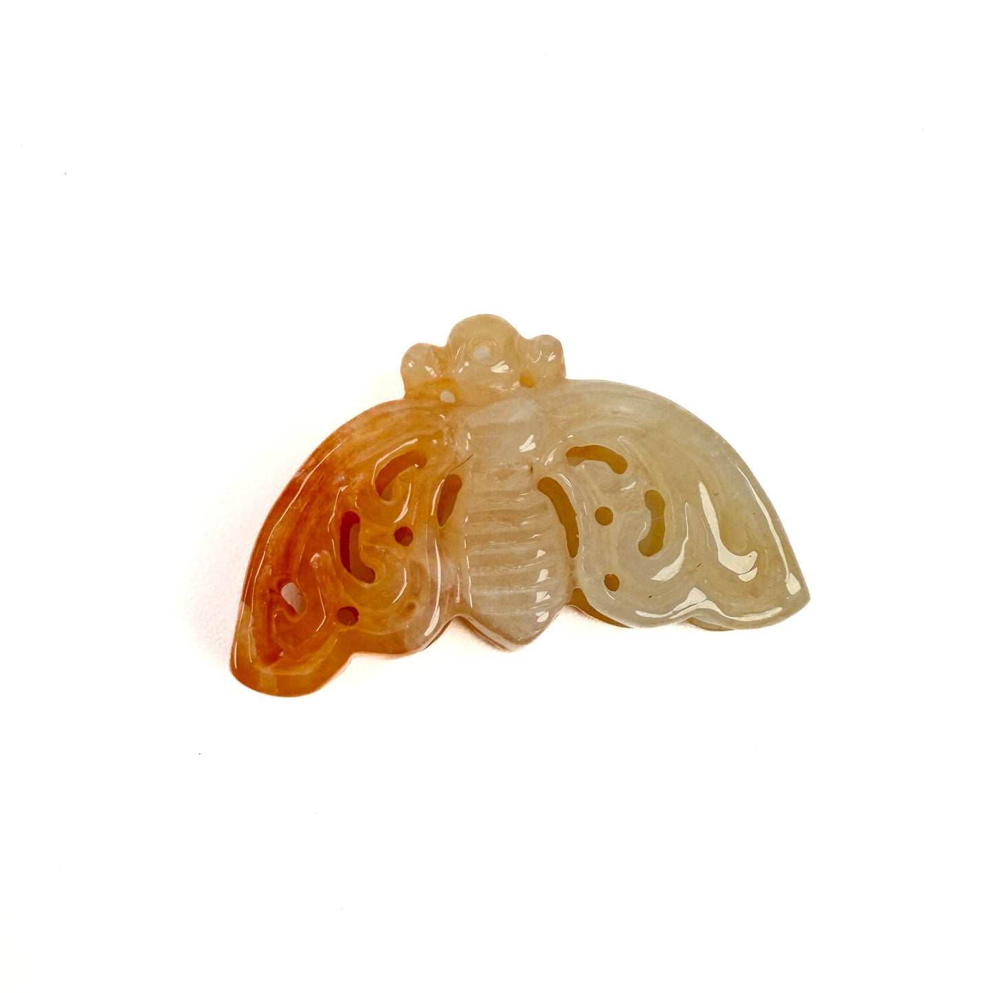 Tin Box 18: Orange Jade Moth 25x14mm Carved Pendant - 1 pc. (P2941)-The Bead Gallery Honolulu