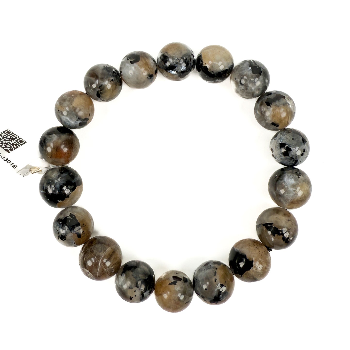 Tin Box 18: Tanzanian Dalmatian Moonstone 10-11mm Round Stretchy Cord Bracelet (J301)-The Bead Gallery Honolulu