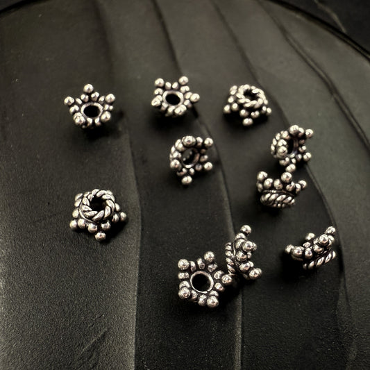 Tin Box 19: Vintage Bali Silver 4mm Starry Bead Cap (10 pc/M2038)-The Bead Gallery Honolulu