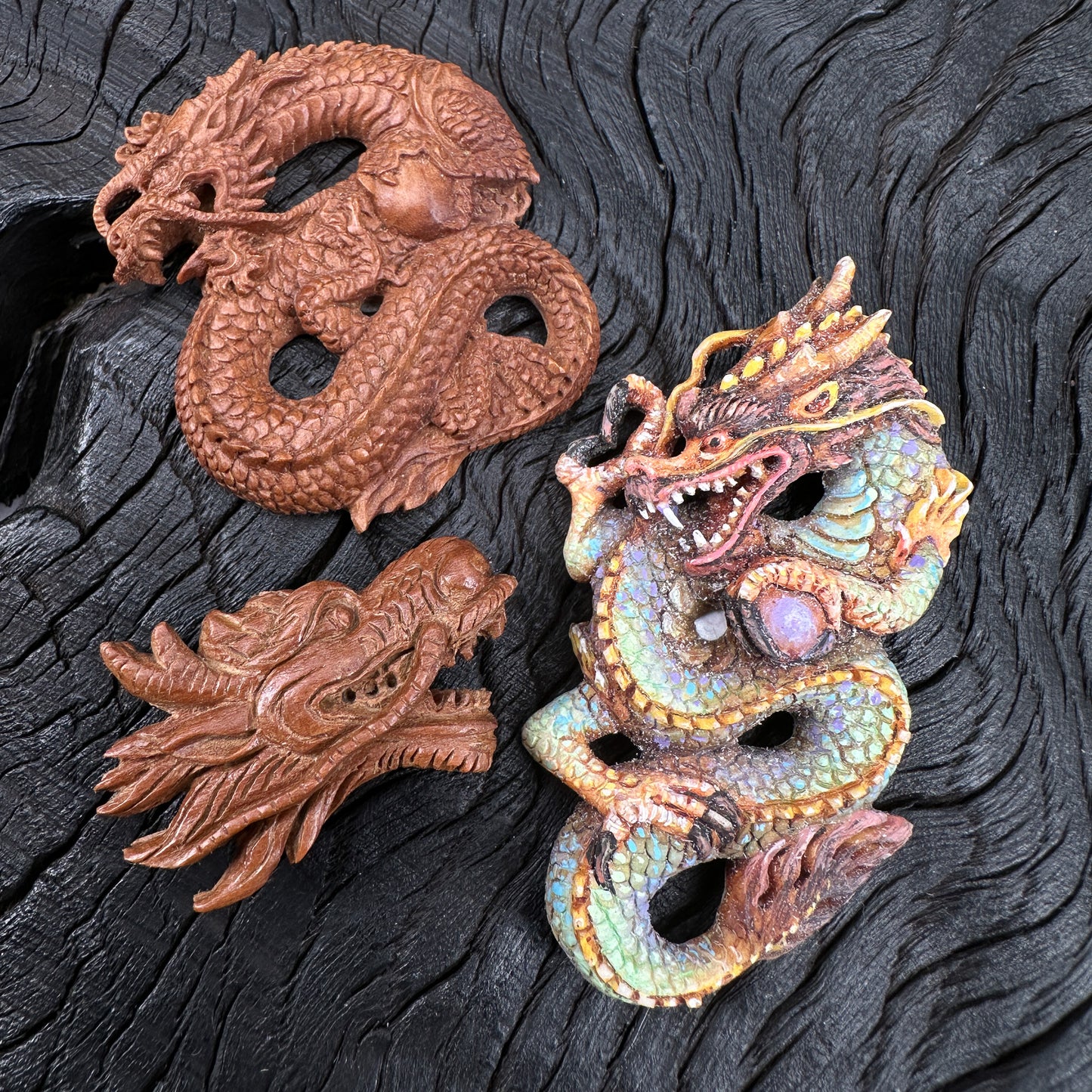 Dragon Pendants - Handcarved & Handpainted Wood from Bali (J261)