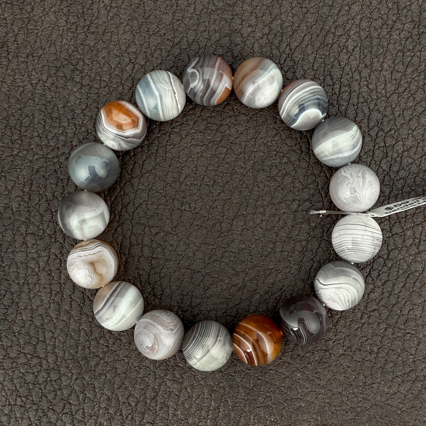 Banded Agate 12mm Smooth Round Stretchy Cord Bracelet (J302)-The Bead Gallery Honolulu