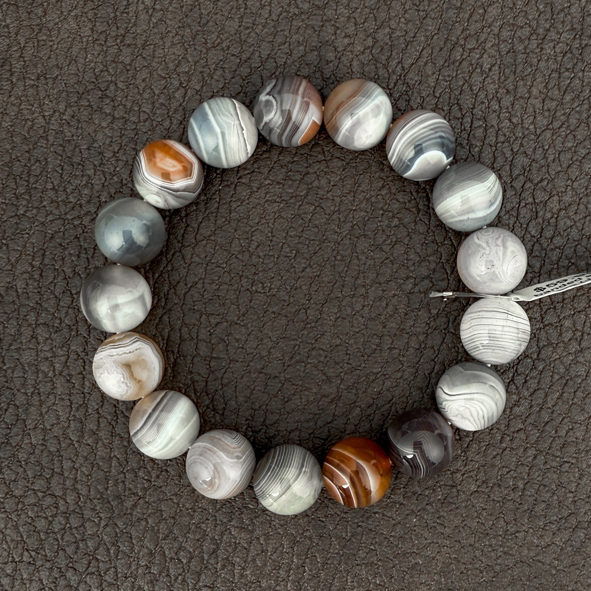 Banded Agate 12mm Smooth Round Stretchy Cord Bracelet (J302)-The Bead Gallery Honolulu