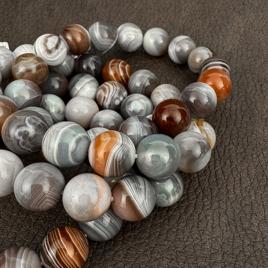 Banded Agate 12mm Smooth Round Stretchy Cord Bracelet (J302)-The Bead Gallery Honolulu