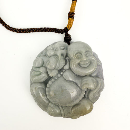 Dark Green Carved Jade Buddha Necklace (1 pc/J346)-The Bead Gallery Honolulu