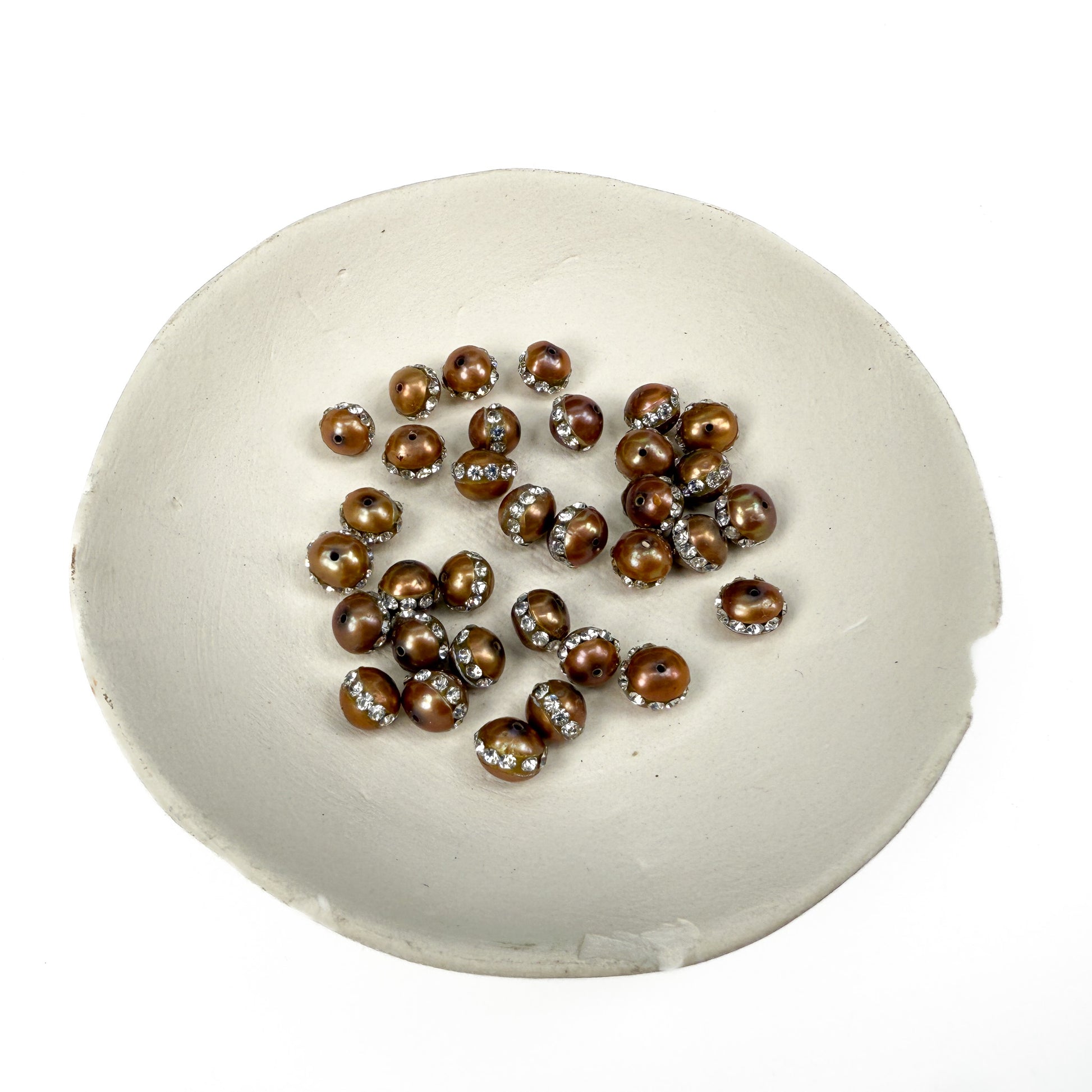 Freshwater Pearl 6mm Copper Crystal-Set Round Bead (1 pc/P919)-The Bead Gallery Honolulu