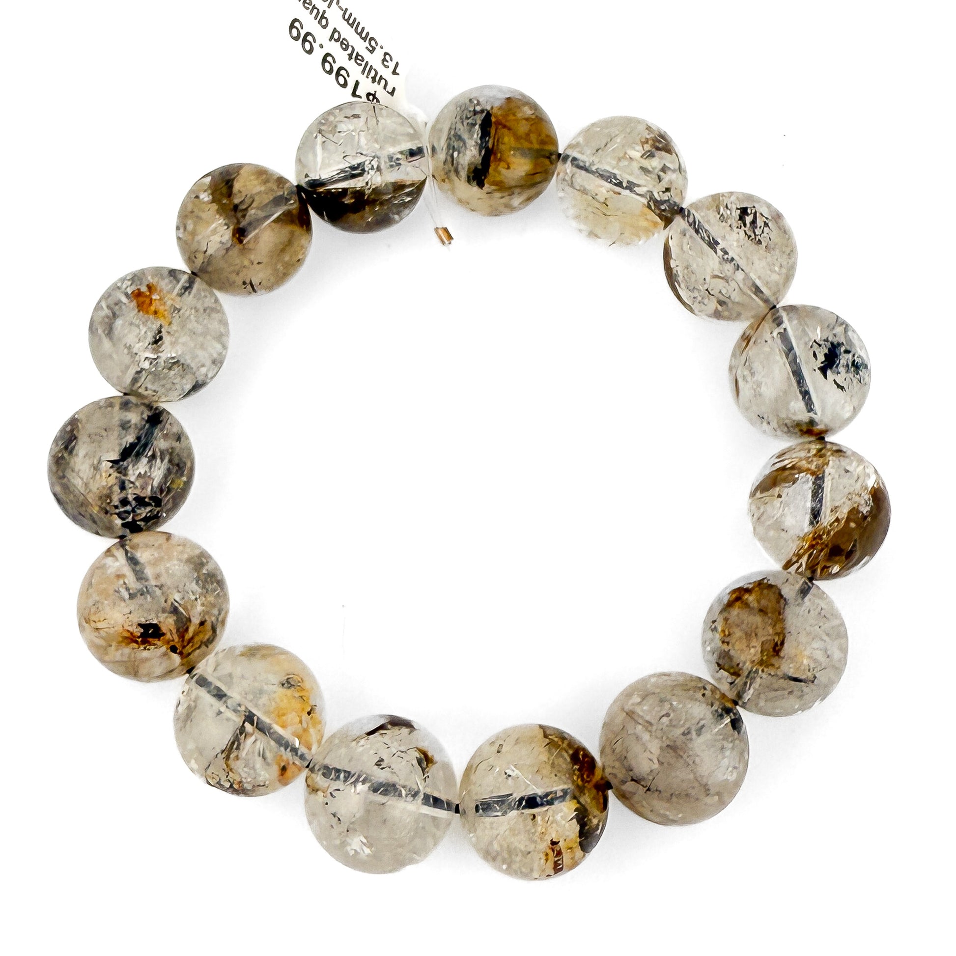 Rutilated Quartz 13mm-13.5mm Round Stretchy Cord Bracelet (J290)-The Bead Gallery Honolulu