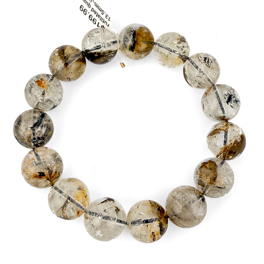 Rutilated Quartz 13mm-13.5mm Round Stretchy Cord Bracelet (J290)-The Bead Gallery Honolulu