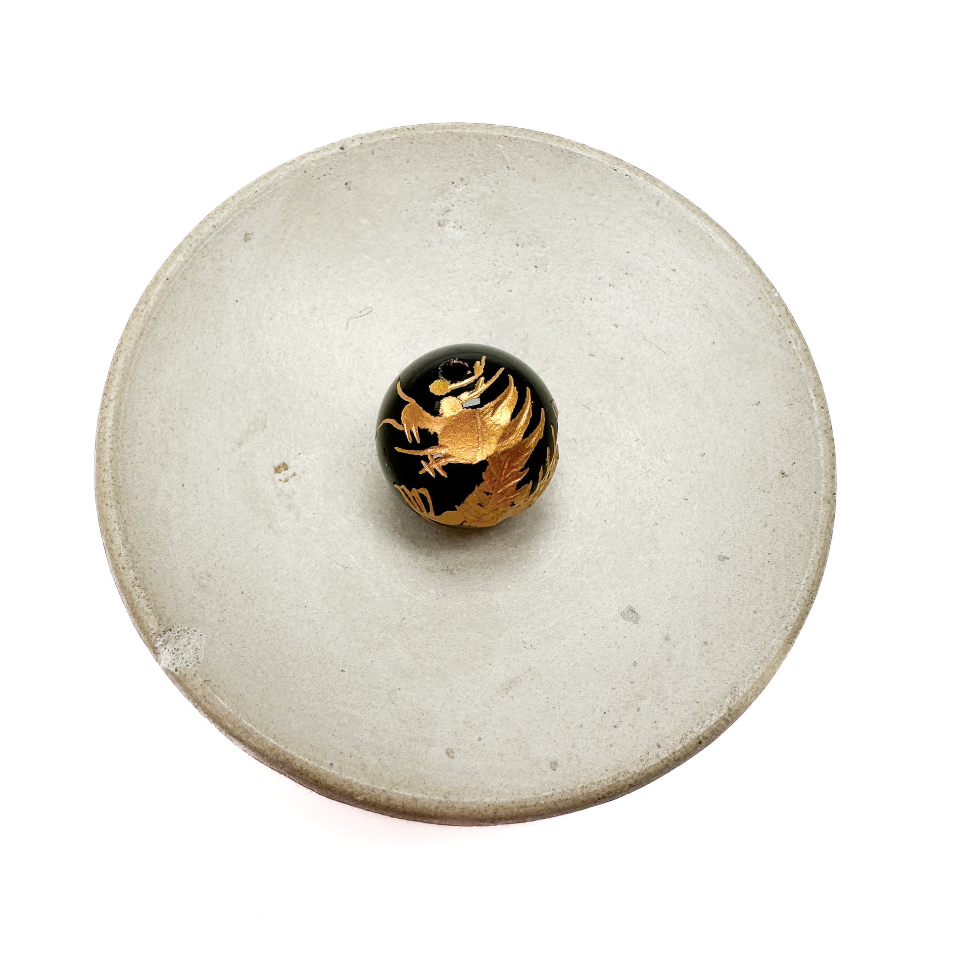 gold dragon on black agate; 16mm; smooth; round; carved - 1 pc.-The Bead Gallery Honolulu