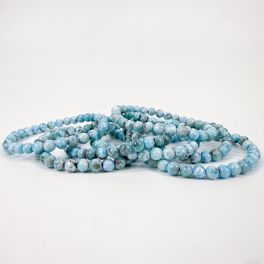 Larimar Smooth Round Bead  6.5" Bracelet (Gem2276)