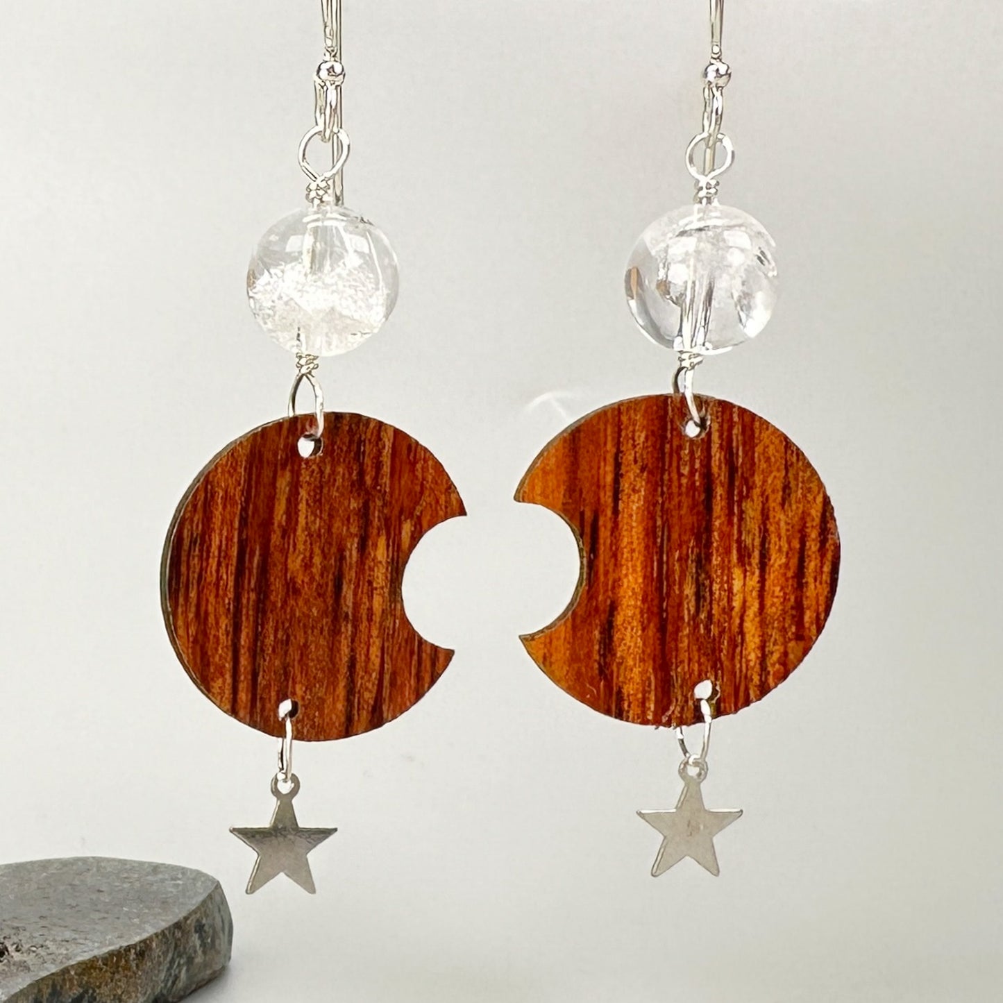 Koa Crescent Moon Earrings - 1 pair (J281)