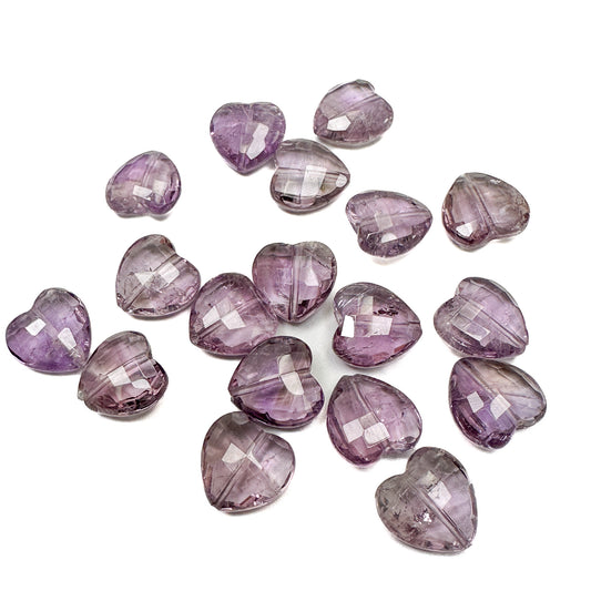 (P1544) Amethyst 12mm Faceted Heart Beads - 3 pcs.-The Bead Gallery Honolulu