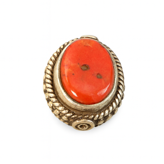 Vintage 13x10mm Inset Gemstone Oval Bead - Sterling Silver (1 pc/M2038)-The Bead Gallery Honolulu