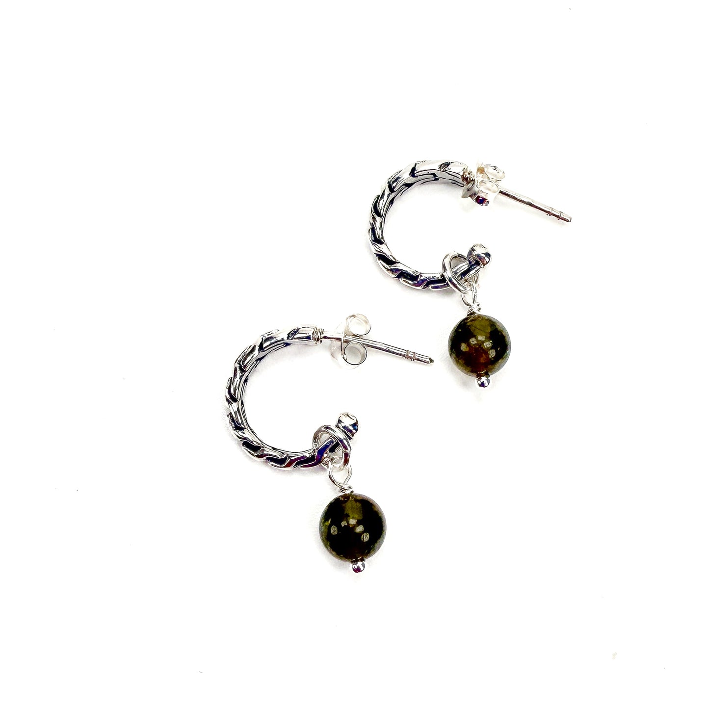 13mm Link Motif Hoop Post Earrings - Bali Silver (1 pr/S6101)