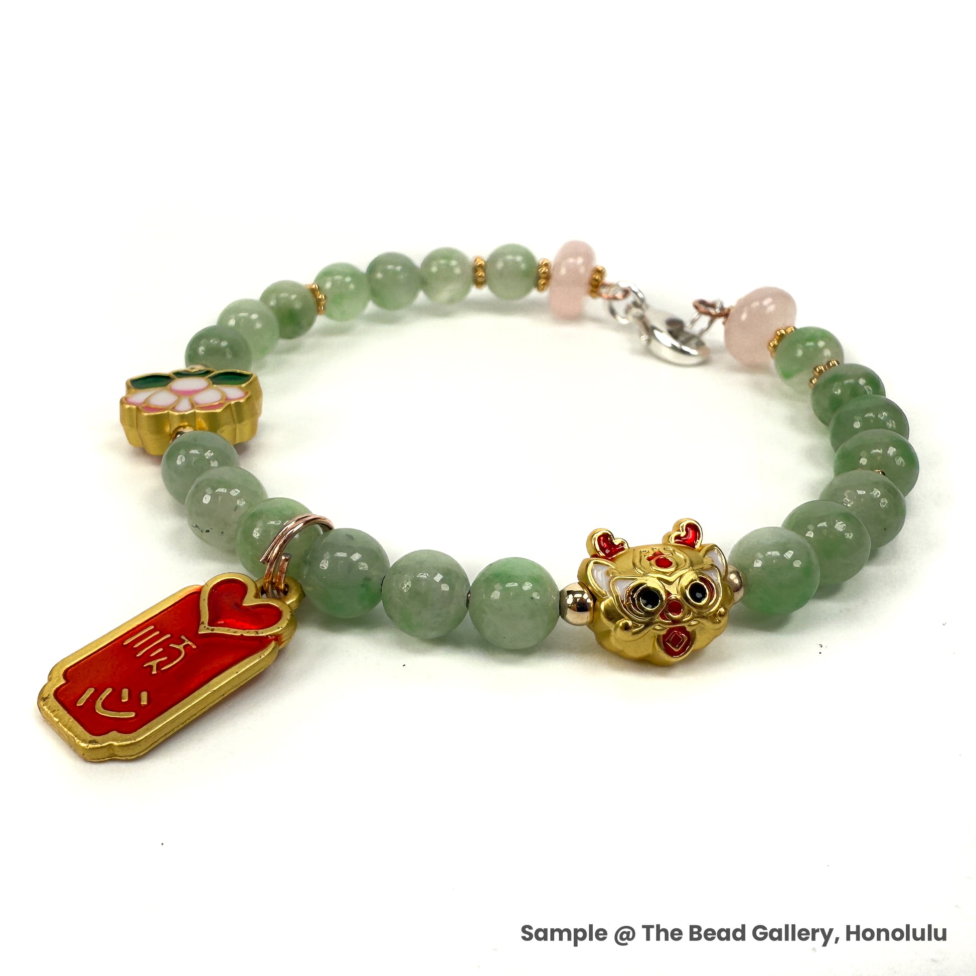 Lotus Flower, Lion Dance, and New Year Blessings Gold Enamel Bead/Lucky Charm Set (3 pcs/M2005)-The Bead Gallery Honolulu