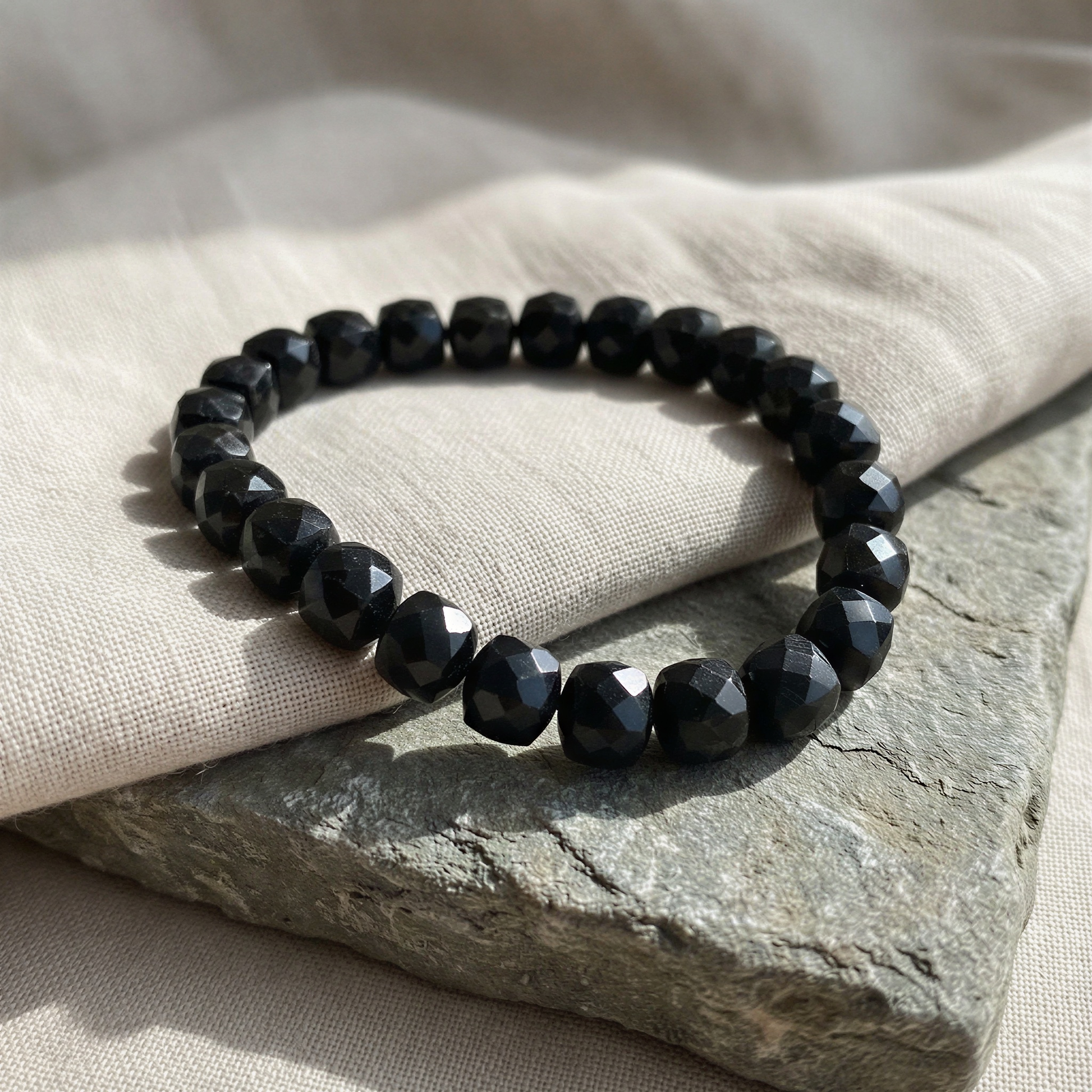 Black Tourmaline 8.5mm Faceted Cube Bead - 7.5" Strand (GEM2426) – AI Studio Image (Transformed)