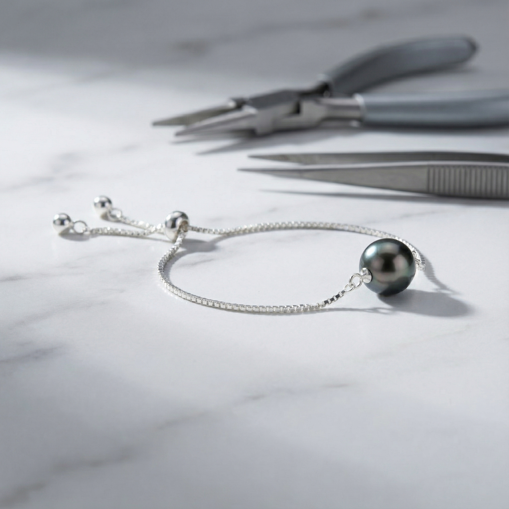 Papeete Tahitian Pearl Adjustable Sliding Bracelet (Sterling Silver) - 1 kit – AI Studio Image (Transformed)