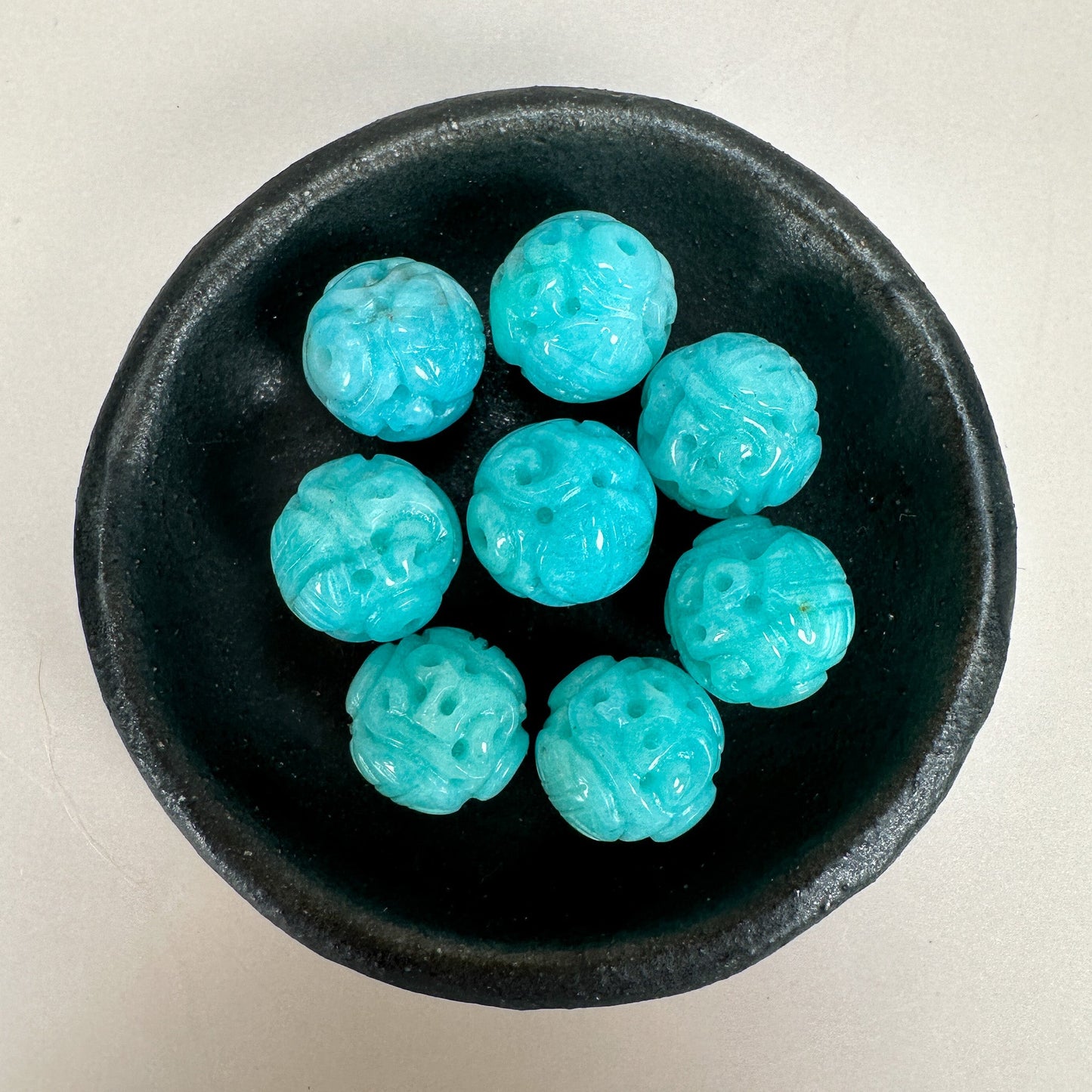 Amazonite 12mm Longevity Carved Round Bead - 1 pc. (P1738)