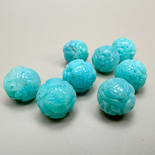 Amazonite 12mm Longevity Carved Round Bead - 1 pc. (P1738)-The Bead Gallery Honolulu