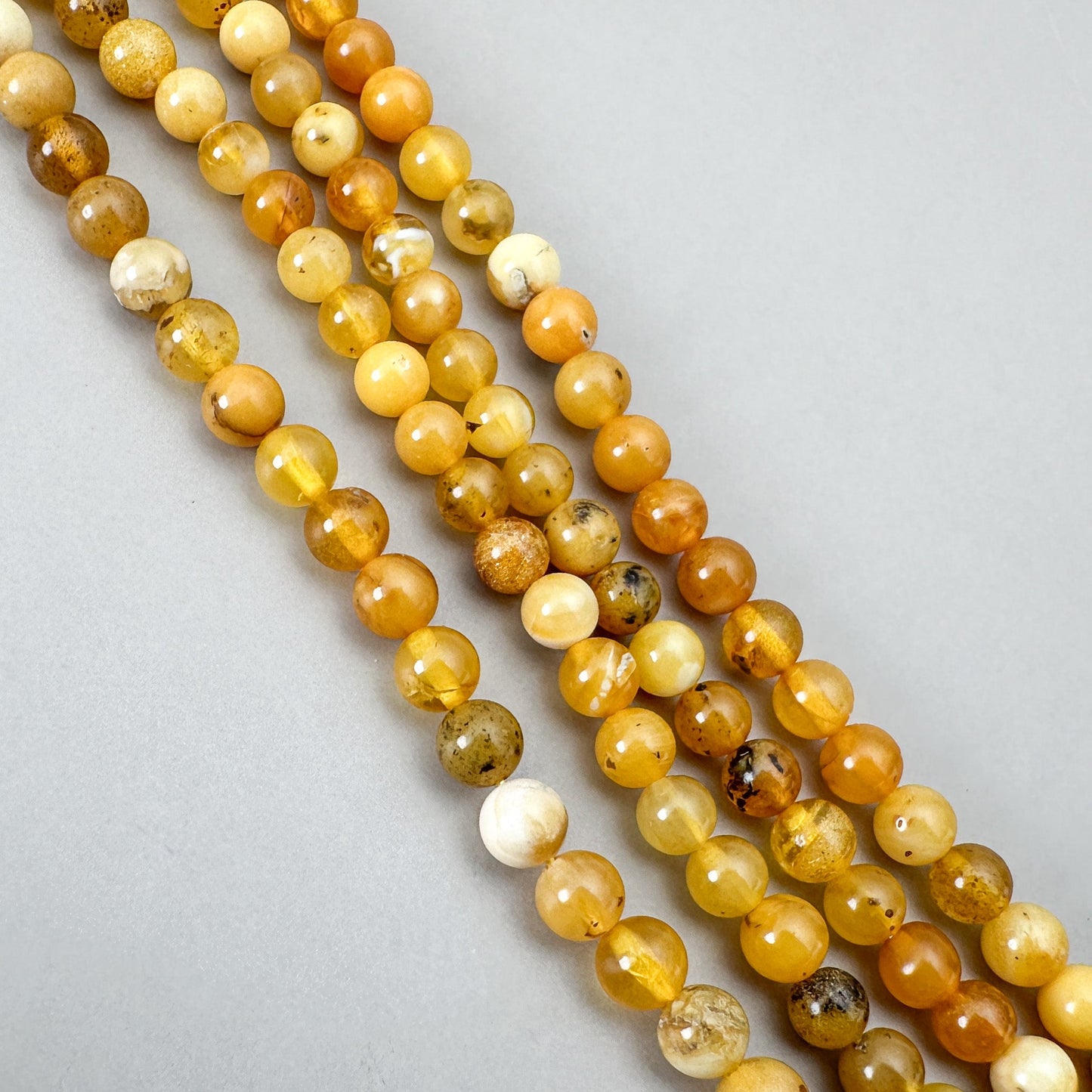 Amber 4mm Smooth Round Bead - (2 Lengths) (GEM2241)