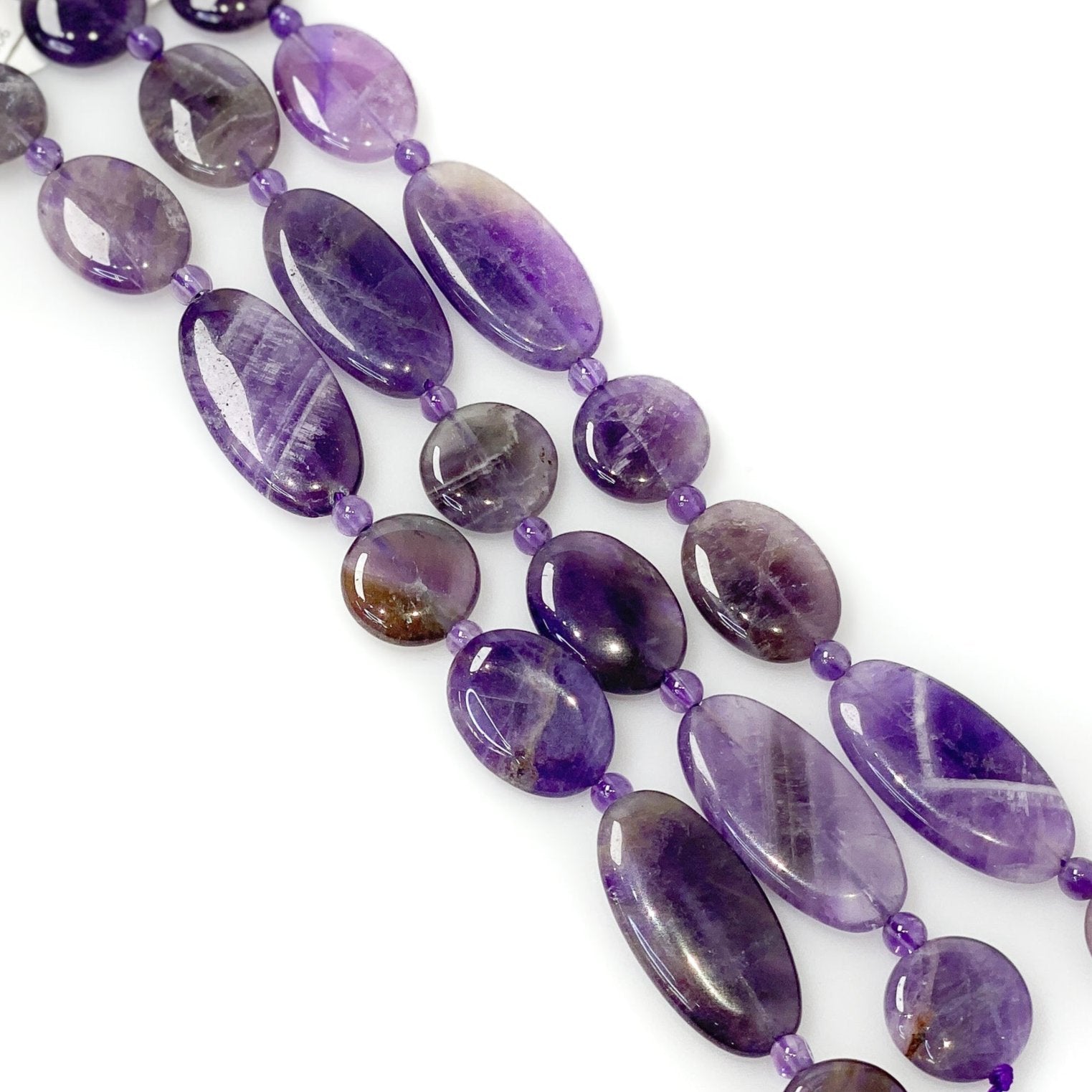 Amethyst Mixed Shapes Flat Oval and Round Beads - 8" Strand