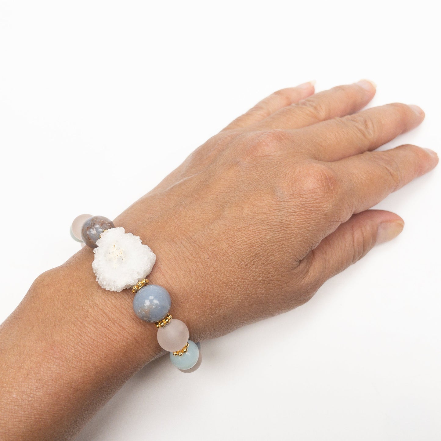 Angelite with Drusy Focal Stretchy Bracelet