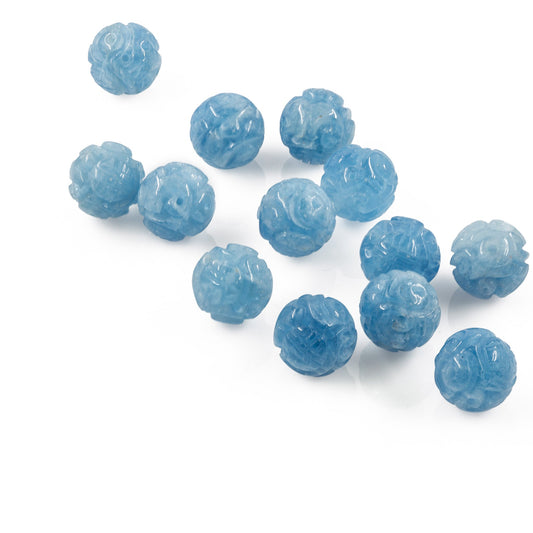 Aquamarine 10mm Carved Longevity Bead - 1pc.