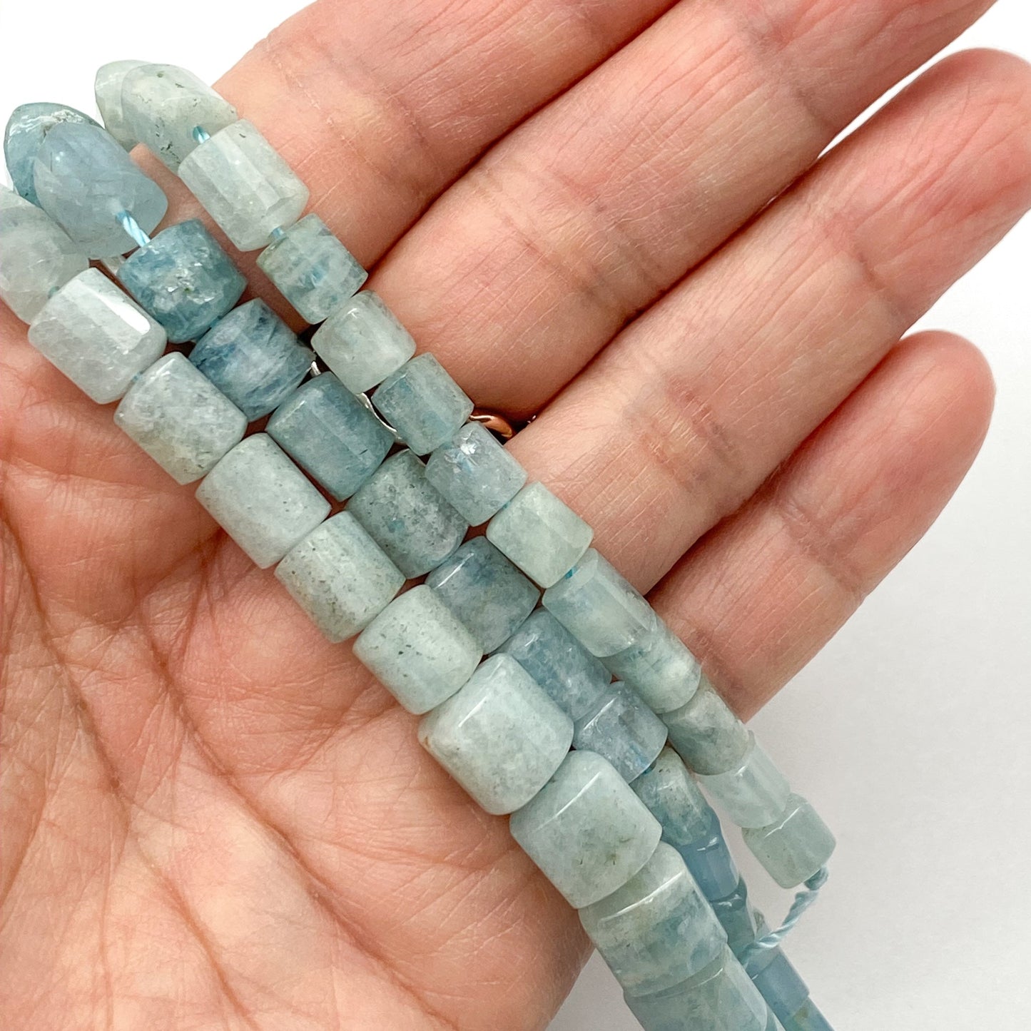 Aquamarine Graduated Rectangle Faceted Triangle Tube Bead - 8" Strand