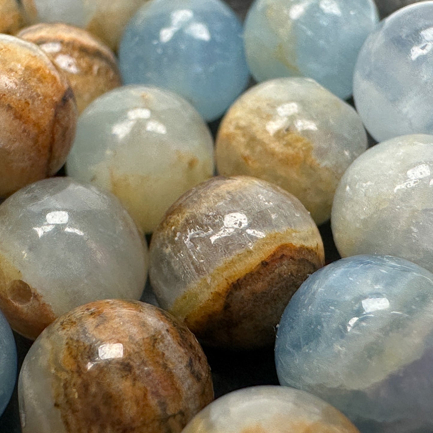 Aquatine Blue Calcite 8mm Round Bead - 7.5" Strand-The Bead Gallery Honolulu