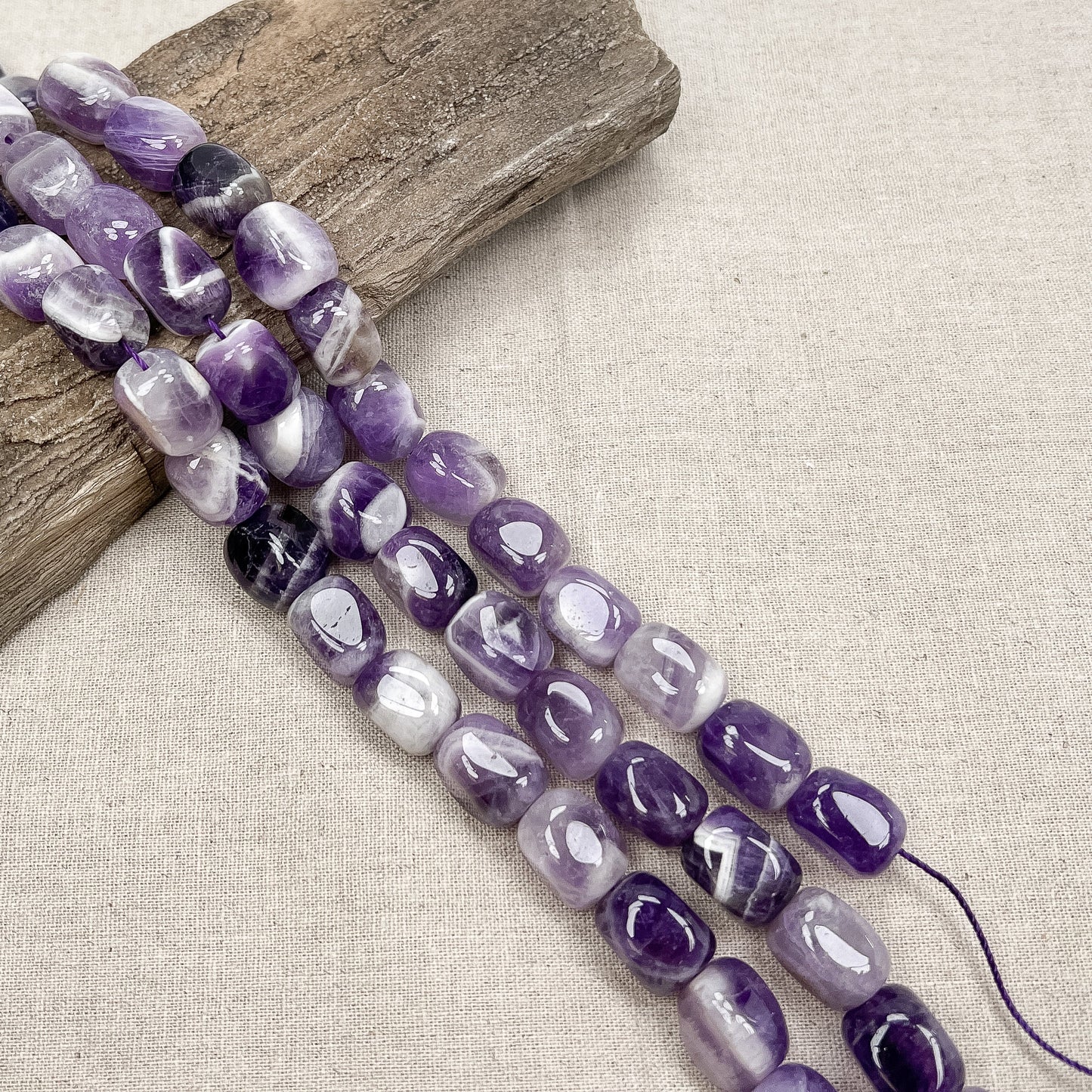 Banded Amethyst Large 15x12mm Tumbled Nugget Bead - 7.75" Strand