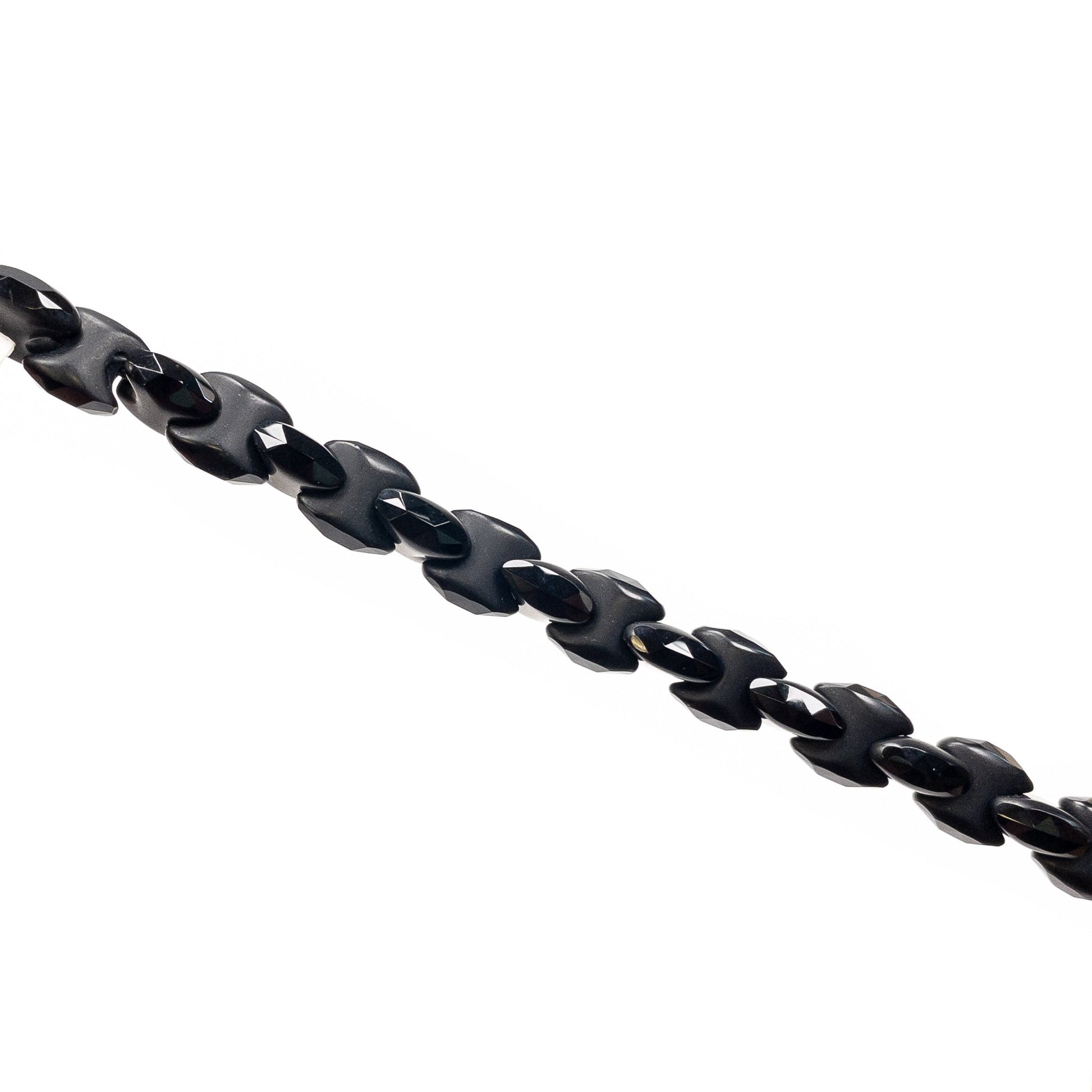 Black Agate 10x10mm Half-Matte Bowtie - 7.75" Strand