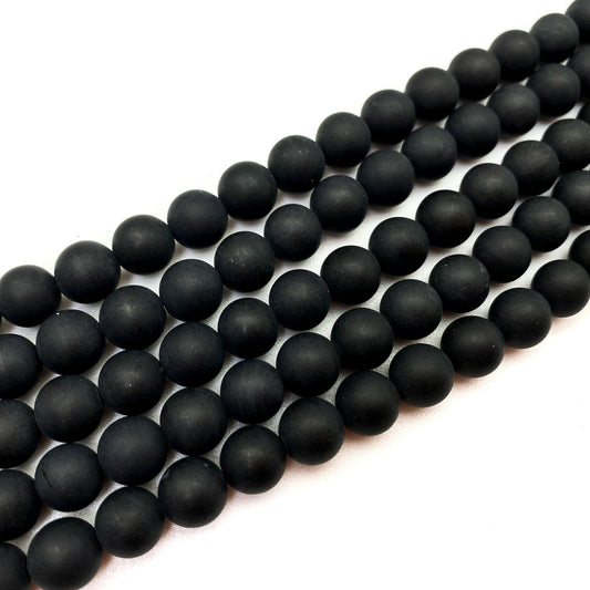 Black Agate 8mm Matte Round Bead - 7.75" Strand