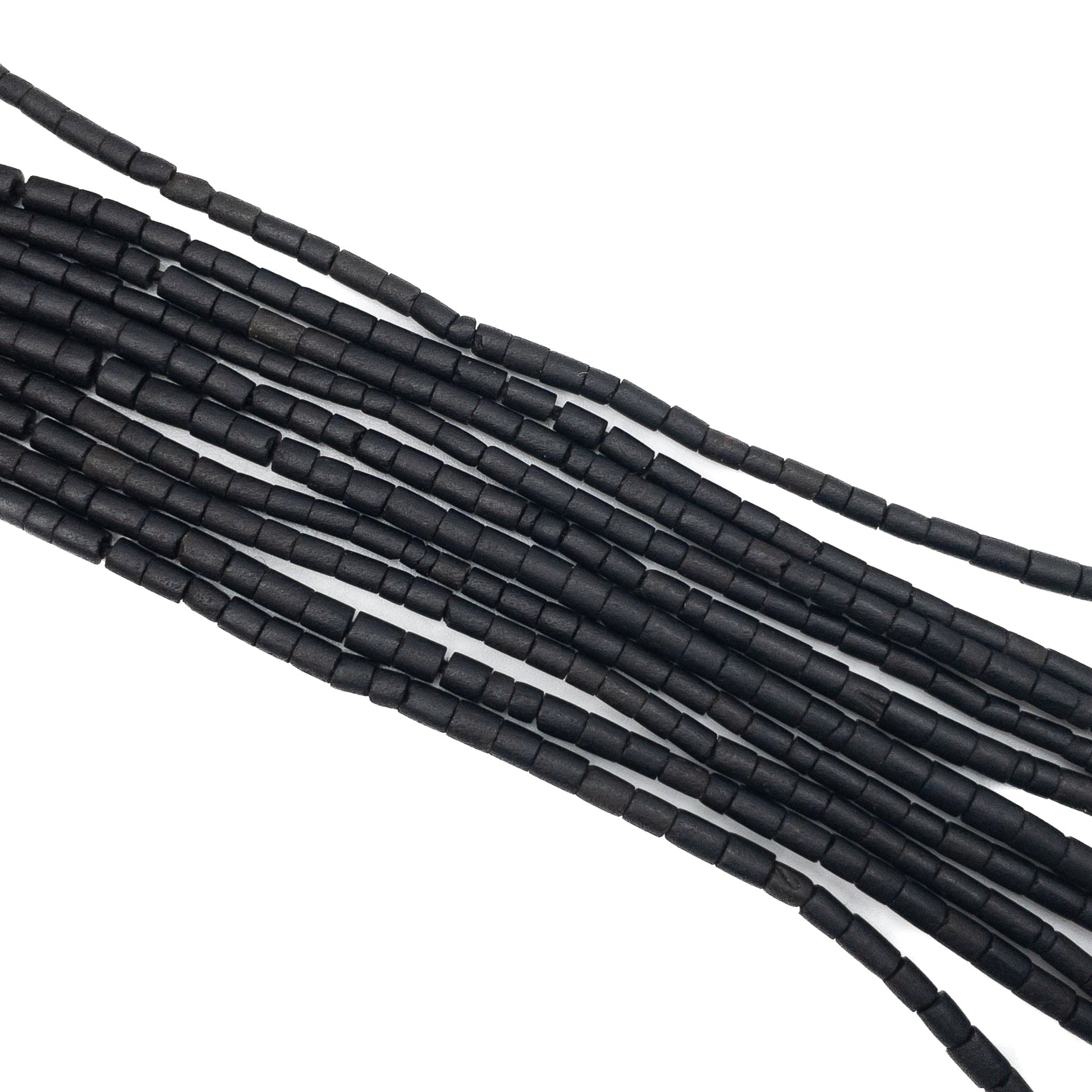 Black Jade Matte 2.5mm Smooth Tube Bead - 12" Strand