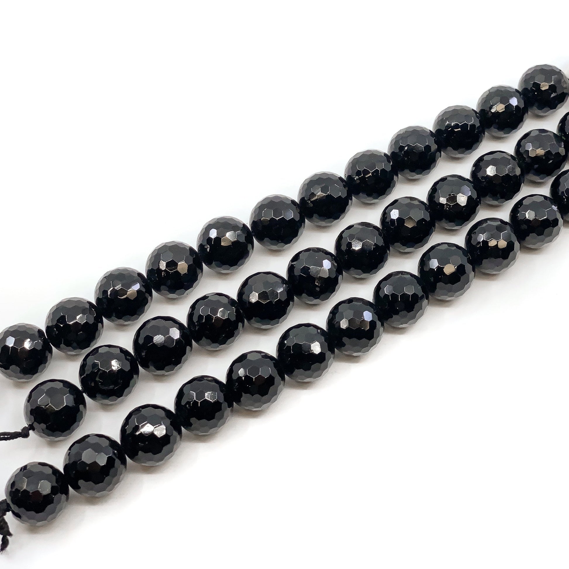 Black Tourmaline 14mm Faceted Round - 7.5" Strand