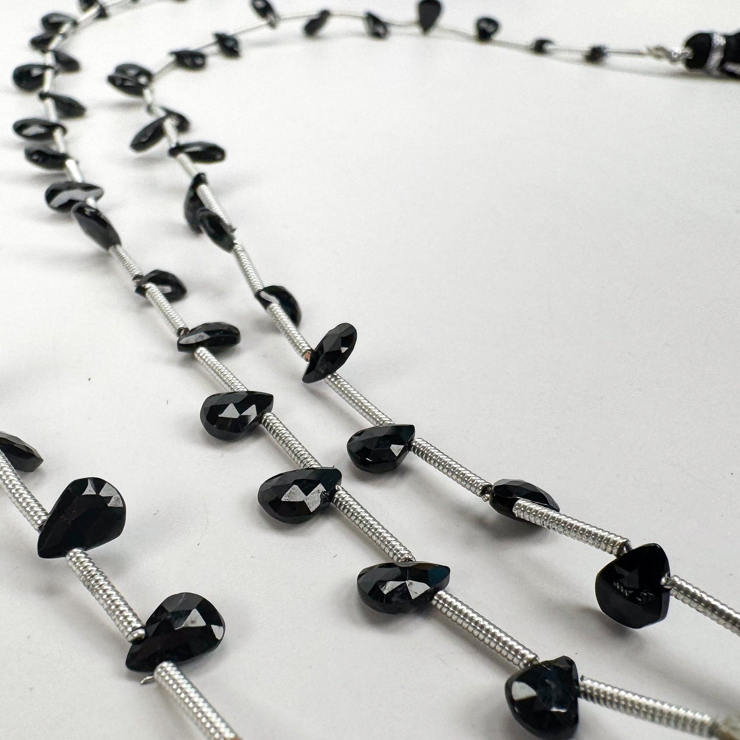 Black Tourmaline Small Faceted Briolette Bead - 21 pc. Strand (GEM2342)