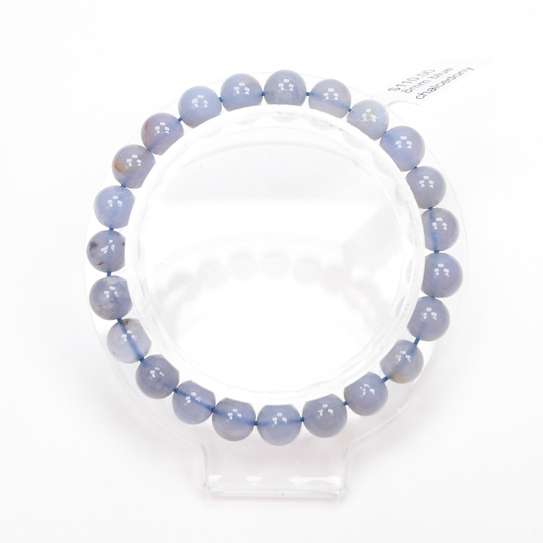 Blue Chalcedony 8mm Smooth Round Bead Stretchy Cord Bracelet - 1 pc.