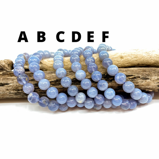 Blue Chalcedony 8mm Smooth Round Bead Stretchy Cord Bracelet - 1 pc.