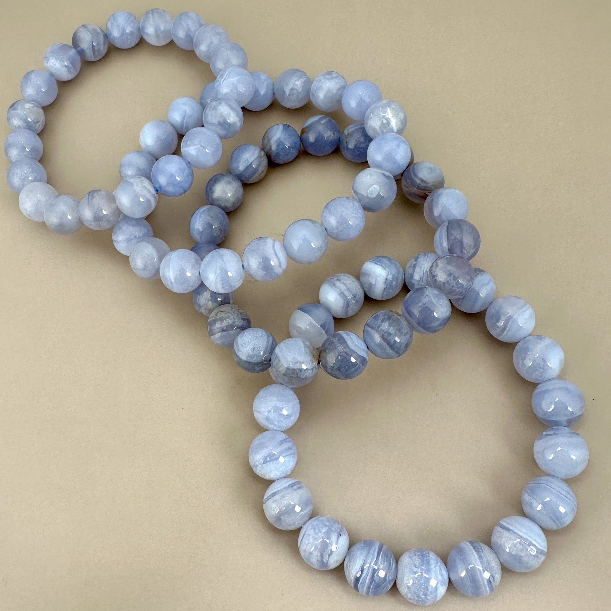 Blue Lace Agate 11mm Smooth Round Bead Stretchy Bracelet - 1 pc. (J214)-The Bead Gallery Honolulu