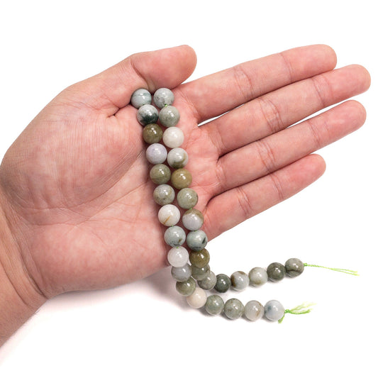 Burmese Jade 10mm Multicolor Smooth Round Bead - 7.75" Strand