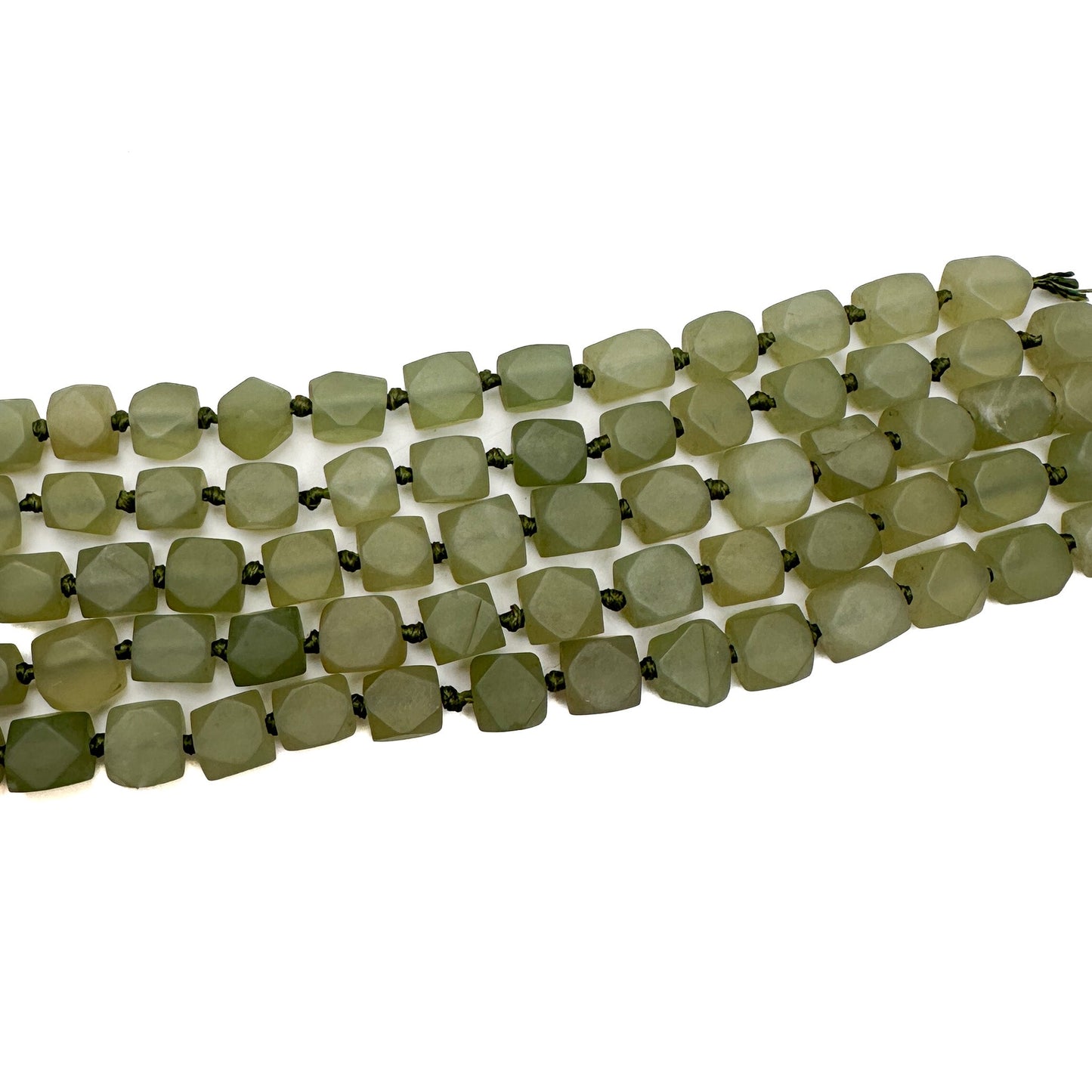 Celadon Green Jade Matte Cornerless Cube Bead - 8" Strand-The Bead Gallery Honolulu